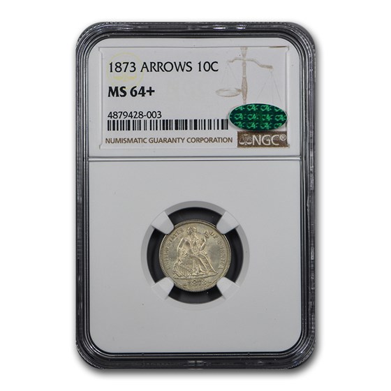 1873 Liberty Seated Dime MS-64+ NGC CAC (Arrows) 1873 Liberty Seated Dime MS-64+ NGC CAC (Arrows)